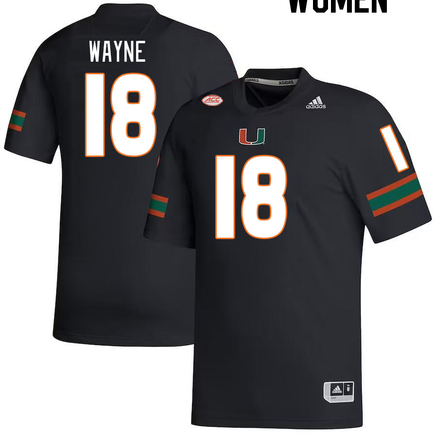 Women #18 Jayden Wayne Miami Hurricanes College Football Jerseys Stitched-Black - Click Image to Close